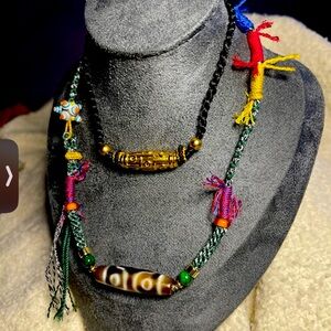 Colorful Tibetan DZi  Beaded Necklace set (2 pcs)